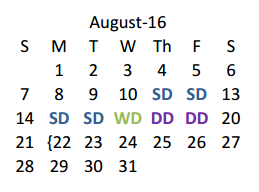 District School Academic Calendar for Hastings Elementary for August 2016