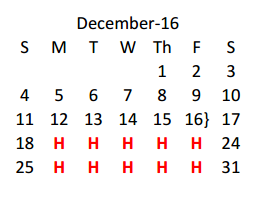 District School Academic Calendar for Reed Middle School for December 2016
