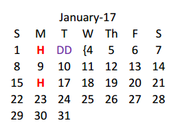District School Academic Calendar for H Bob Daniel Sr Intermediate for January 2017