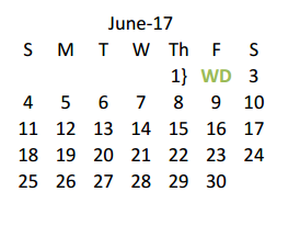 District School Academic Calendar for Hyman Elementary for June 2017