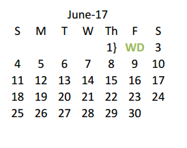 District School Academic Calendar for Byrd Middle School for June 2017