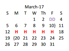 District School Academic Calendar for Summit for March 2017