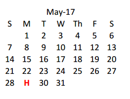 District School Academic Calendar for H Bob Daniel Sr Intermediate for May 2017