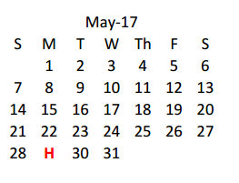 District School Academic Calendar for Smith Elementary for May 2017