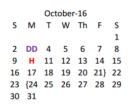District School Academic Calendar for Alexander Elementary for October 2016