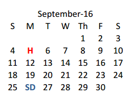 District School Academic Calendar for Central Elementary for September 2016