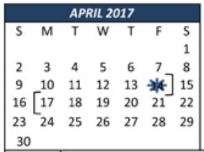 District School Academic Calendar for Weldon Hafley Development Center for April 2017