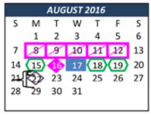 District School Academic Calendar for L A Gililland Elementary for August 2016