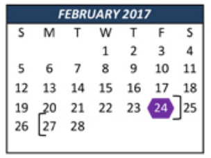 District School Academic Calendar for Weldon Hafley Development Center for February 2017
