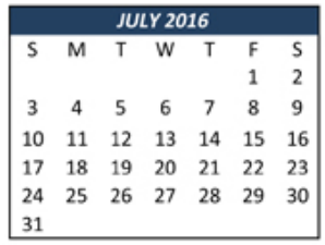 District School Academic Calendar for Weldon Hafley Development Center for July 2016