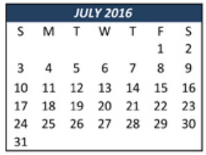 District School Academic Calendar for Saginaw High School for July 2016