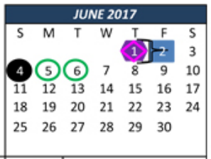 District School Academic Calendar for Weldon Hafley Development Center for June 2017