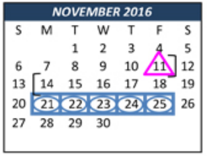 District School Academic Calendar for Prairie Vista Middle School for November 2016
