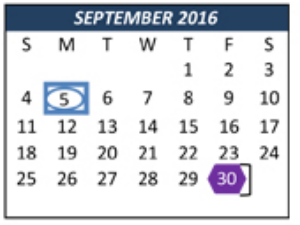 District School Academic Calendar for Prairie Vista Middle School for September 2016