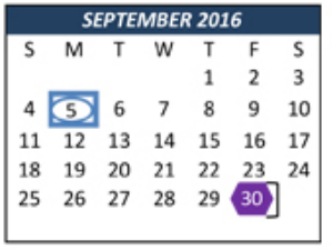 District School Academic Calendar for L A Gililland Elementary for September 2016