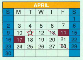 District School Academic Calendar for Daep for April 2017
