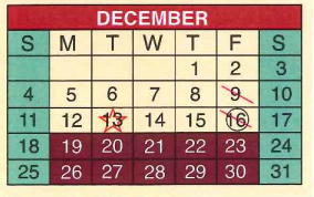 District School Academic Calendar for E P H S - C C Winn Campus for December 2016