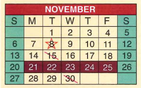 District School Academic Calendar for Daep for November 2016