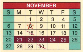 District School Academic Calendar for E P H S - C C Winn Campus for November 2016