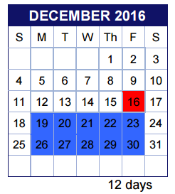 District School Academic Calendar for Cedar Creek Elementary for December 2016