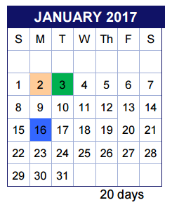 District School Academic Calendar for Valley View Elementary for January 2017