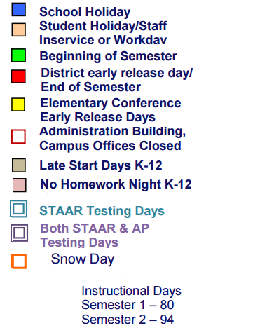 District School Academic Calendar Legend for West Ridge Middle