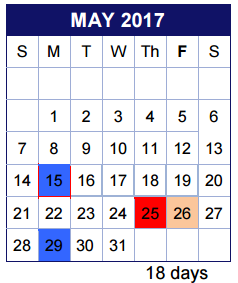 District School Academic Calendar for West Ridge Middle for May 2017