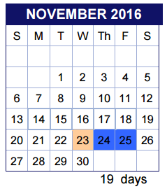 District School Academic Calendar for Travis Co J J A E P for November 2016