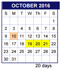 District School Academic Calendar for Travis Co J J A E P for October 2016