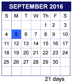 District School Academic Calendar for Eanes Elementary for September 2016