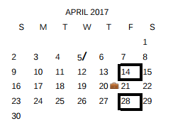District School Academic Calendar for East Central Dev Ctr for April 2017