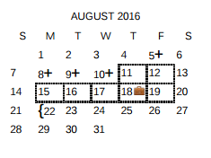 District School Academic Calendar for Salado Int for August 2016