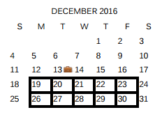 District School Academic Calendar for Salado Int for December 2016