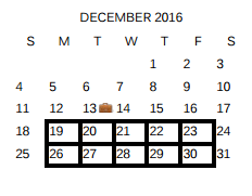 District School Academic Calendar for East Central Heritage Middle for December 2016