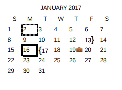District School Academic Calendar for Student Adjustment Ctr for January 2017