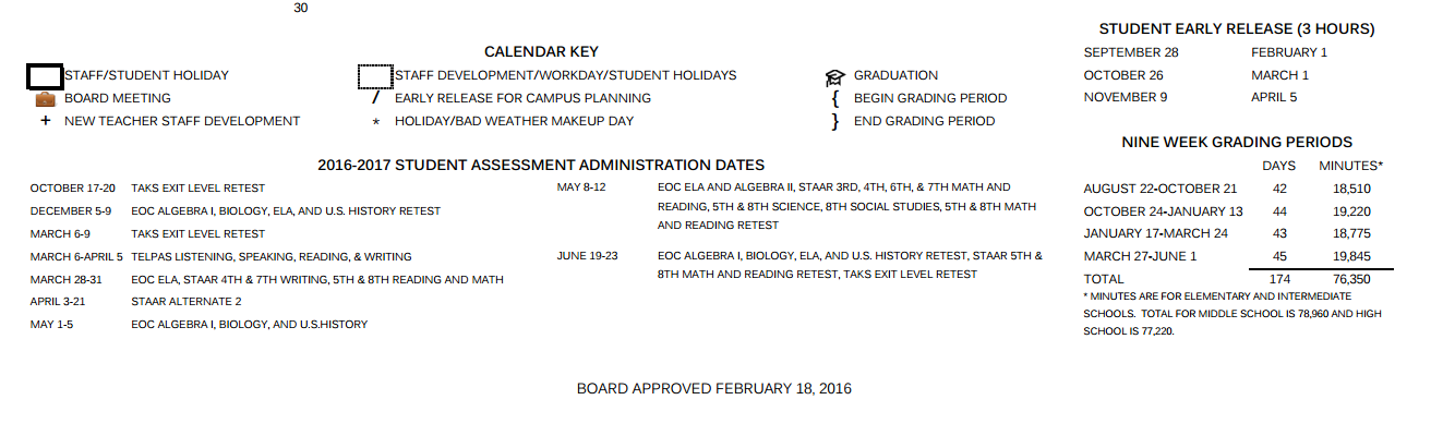 District School Academic Calendar Key for Highland Forest Elementary