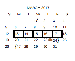 District School Academic Calendar for Bexar Co J J A E P for March 2017