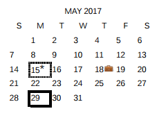 District School Academic Calendar for Pecan Valley Elementary School for May 2017