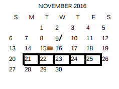 District School Academic Calendar for Harmony Elementary for November 2016