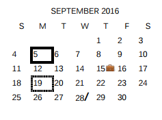 District School Academic Calendar for Sinclair Elementary School for September 2016