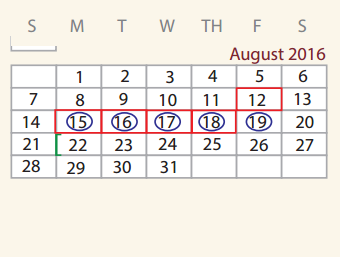 District School Academic Calendar for John F Kennedy High School for August 2016