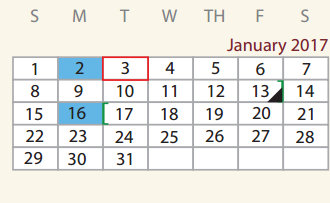 District School Academic Calendar for Cardenas Ctr for January 2017