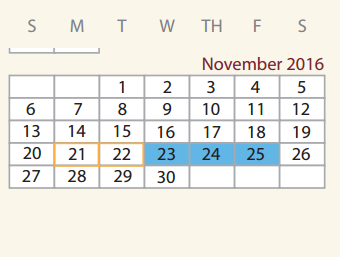 District School Academic Calendar for Cardenas Ctr for November 2016