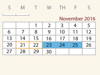 District School Academic Calendar for E T Wrenn Middle School for November 2016