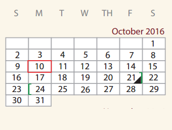 District School Academic Calendar for Cardenas Ctr for October 2016