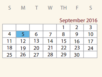 District School Academic Calendar for Alternative Center for September 2016