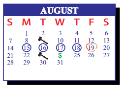 District School Academic Calendar for J J A E P for August 2016