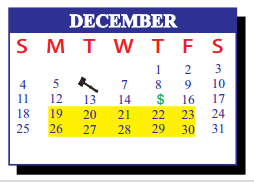 District School Academic Calendar for De La Vina Elementary for December 2016