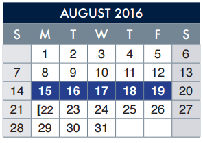 District School Academic Calendar for School-age Parent Ctr for August 2016