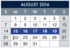 District School Academic Calendar for Canyon Hills Middle for August 2016